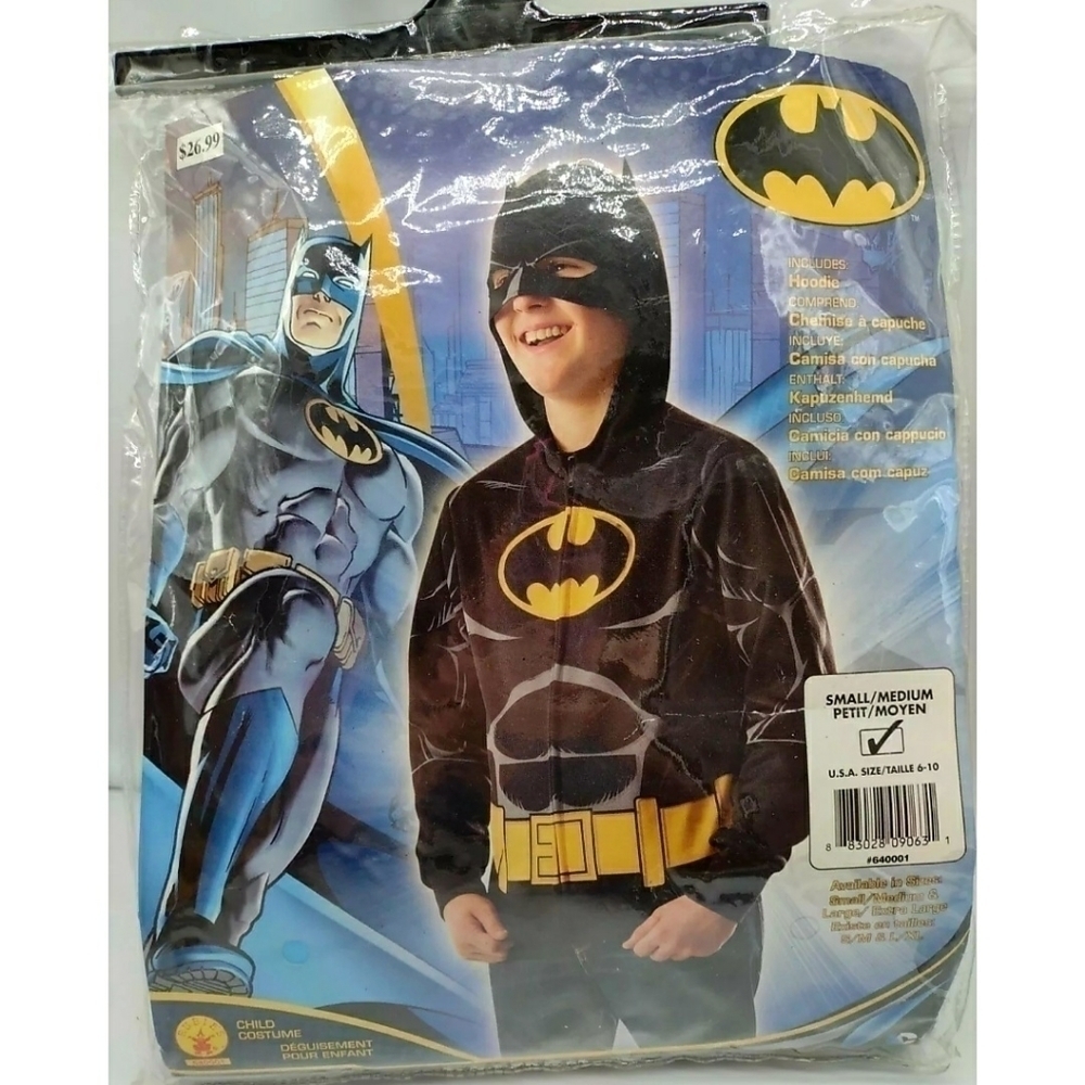 NWT DC Comics Batman Hoodie Halloween Costume Boy's S/M Hero Superhero New
